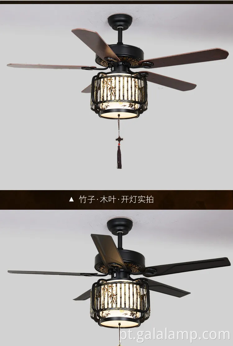 Lâmpada de ventilador de teto chinês vintage para salas de vida e jantar